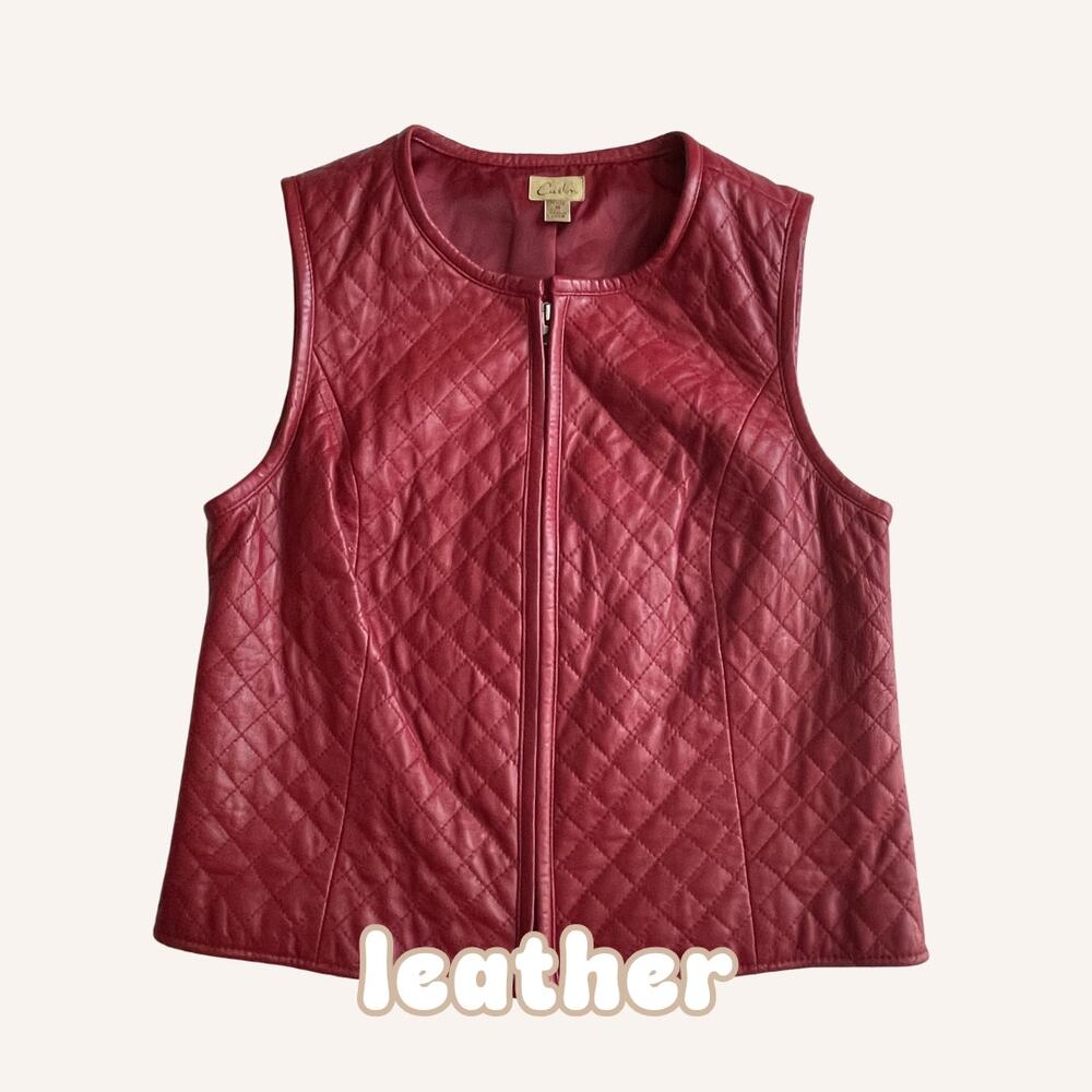 CASLON lambskin vest, red leather petite M, quilted, double zipper, pristine